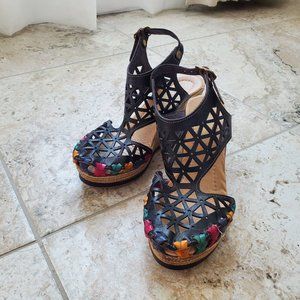 High Heel Huarache Boho- Hippie Vintage Mexican Wedges